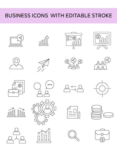 Iconos de negocios modernos con trazo editable 3
