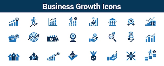 Iconos de negocios vectoriales personalizables que muestran el éxito estratégico del crecimiento financiero y la mejora del rendimiento