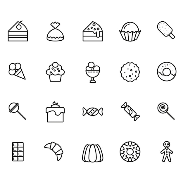 iconos negros lineales de dulces_dulces