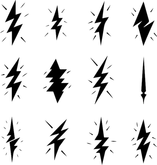 Los íconos negros del trueno iluminan el vector de la silueta de color negro