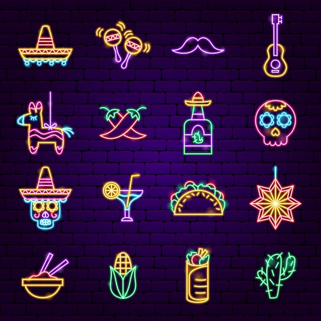 Iconos de neón del cinco de mayo