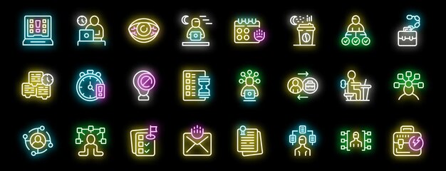 Iconos de neón para freelancers y trabajadores remotos con trazo editable