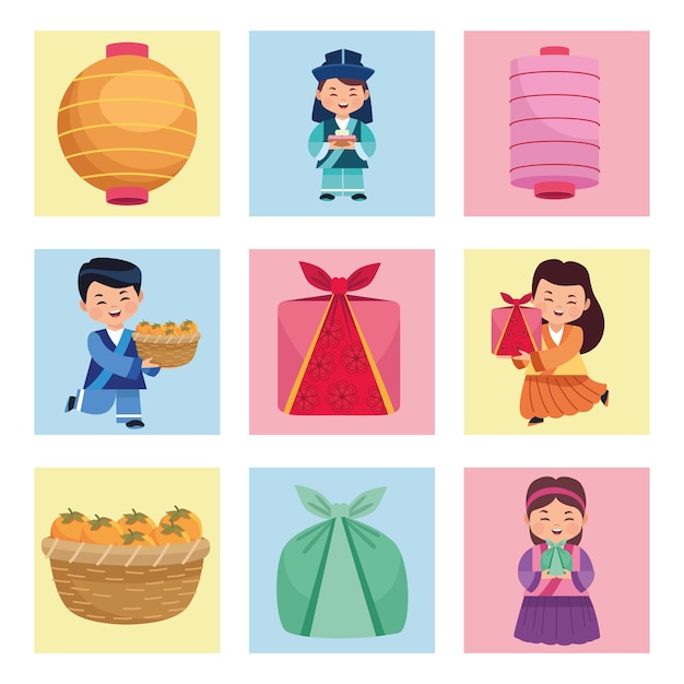 Iconos de niños y chuseok