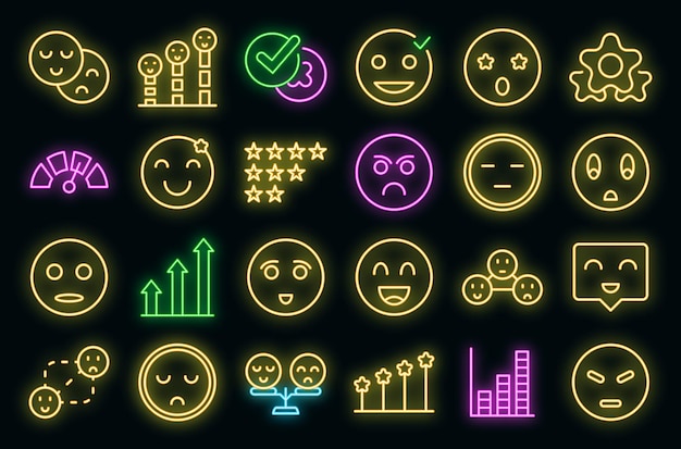 Los iconos de nivel de satisfacción establecen neón vectorial