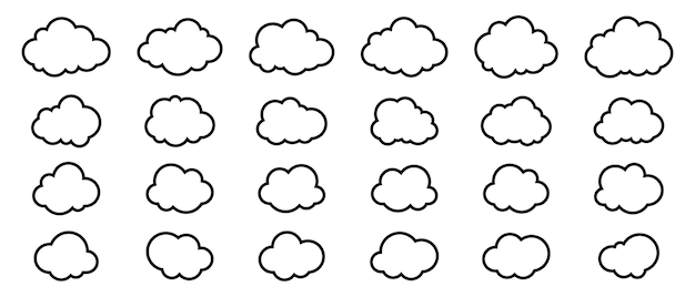 Vector iconos de nubes de línea negra en fondo blanco