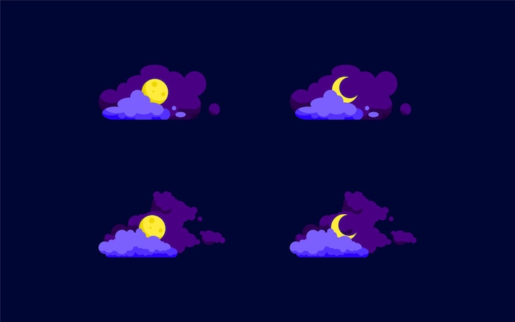 Vector iconos de nubes nocturnas nube con sol y luna estilo plano