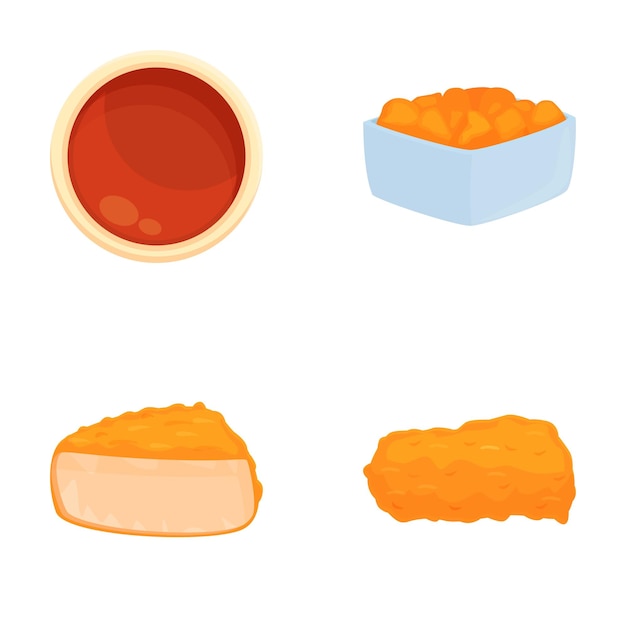 Iconos de nugget de carne con vector de dibujos animados Nugget de pollo frito y crujiente