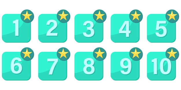 Iconos numerados Símbolos de clasificación Cuadrados de gradiente turquesa Vector de calificación de estrellas