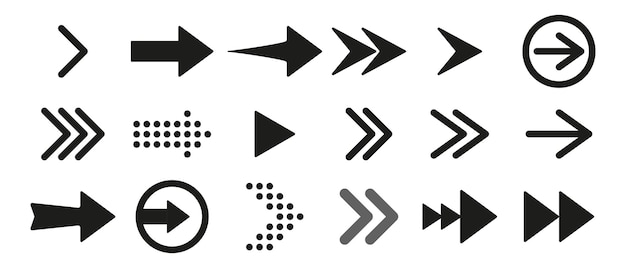Iconos o símbolos de flecha utilizados para indicar la dirección de navegación o la representación visual Flechas dirección navegación símbolos indicadores elementos gráficos