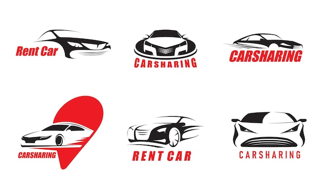 Iconos o símbolos del servicio de alquiler y uso compartido de automóviles
