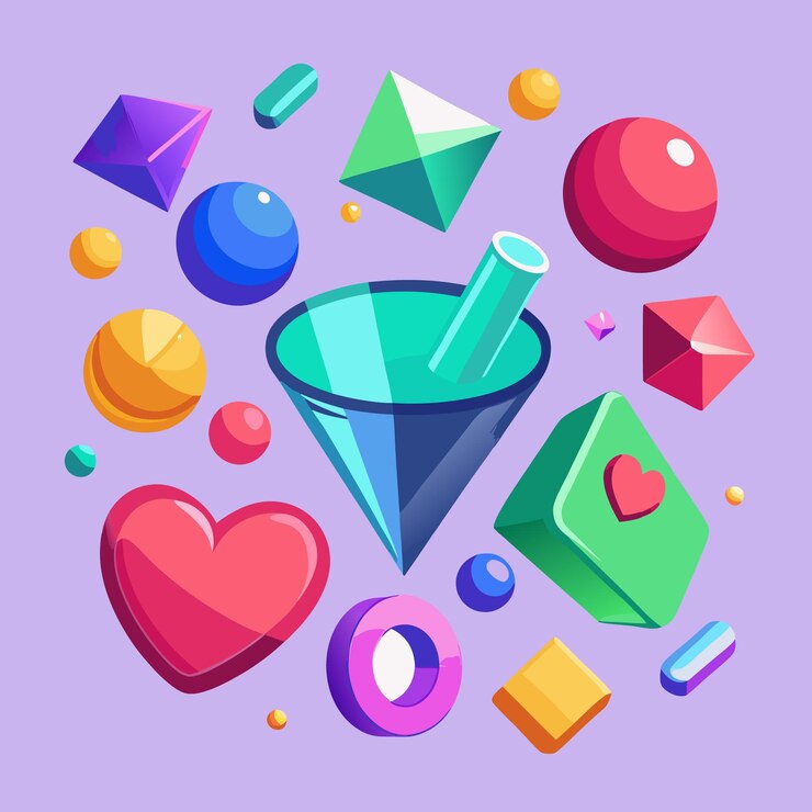 Vector iconos de objetos 3d de gemas y vidrio, diamantes y formas