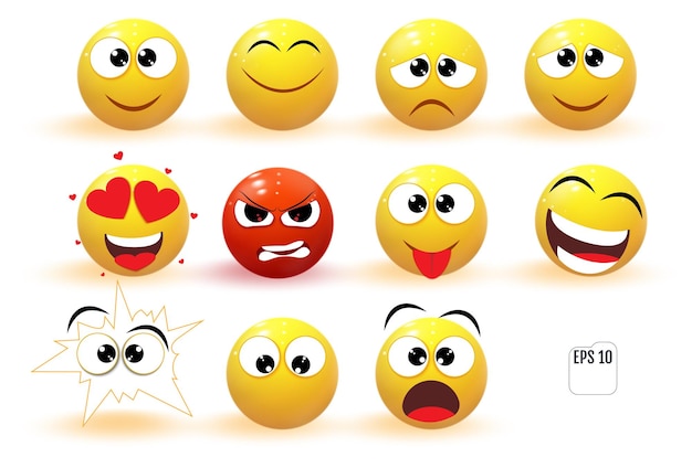 Iconos de objetos emoji. Iconos de emoticonos. Conjunto de emojis de dibujos animados. Conjunto de emoticonos vectoriales