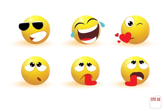 Iconos de objetos emoji. Iconos de emoticonos. Conjunto de emojis de dibujos animados. Conjunto de emoticonos vectoriales