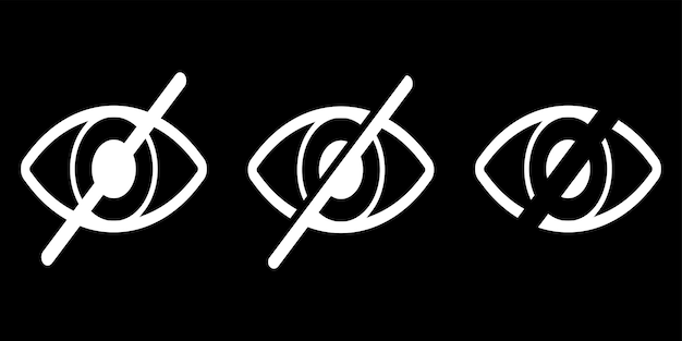 Iconos ocultos a la vista. sin ojo Aislado sobre fondo negro. ilustración vectorial
