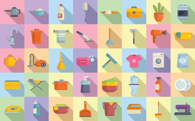 Los íconos de las ocupaciones del hogar se establecen en el vector plano.