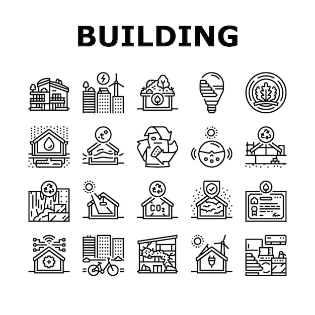 Iconos de oficina ecológica de ciudad de edificio verde set vector