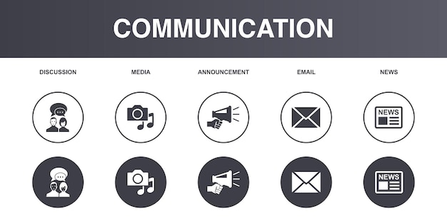 Los iconos de optimización de calidad de soporte de ventas de servicios establecen la plantilla de diseño Los iconos de concepto creativo establecen el diseño de 5 elementos