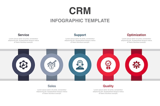 Iconos de optimización de calidad de soporte de ventas de servicios Plantilla de diseño de diseño de diseño infográfico Concepto de presentación creativa con 5 pasos