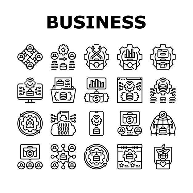 Iconos de optimización de procesos de negocio conjuntos de vectores