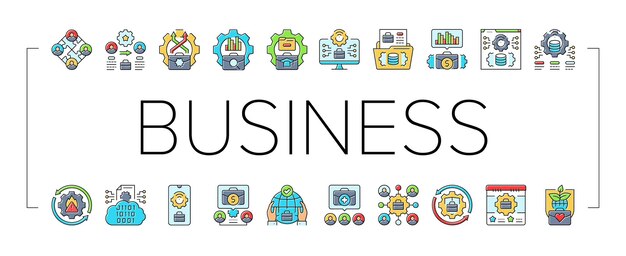 Iconos de optimización de procesos de negocio conjuntos de vectores