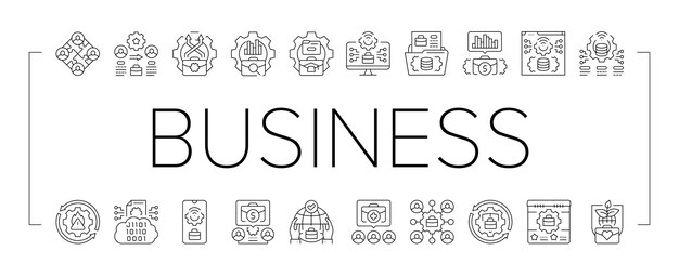 Iconos de optimización de procesos de negocio conjuntos de vectores