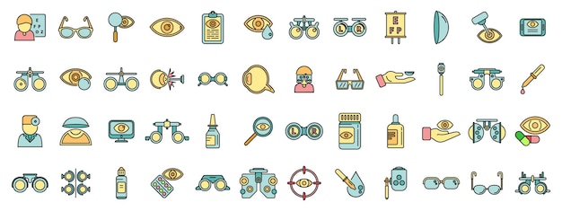 Vector los iconos de optometría establecen una línea de color vectorial