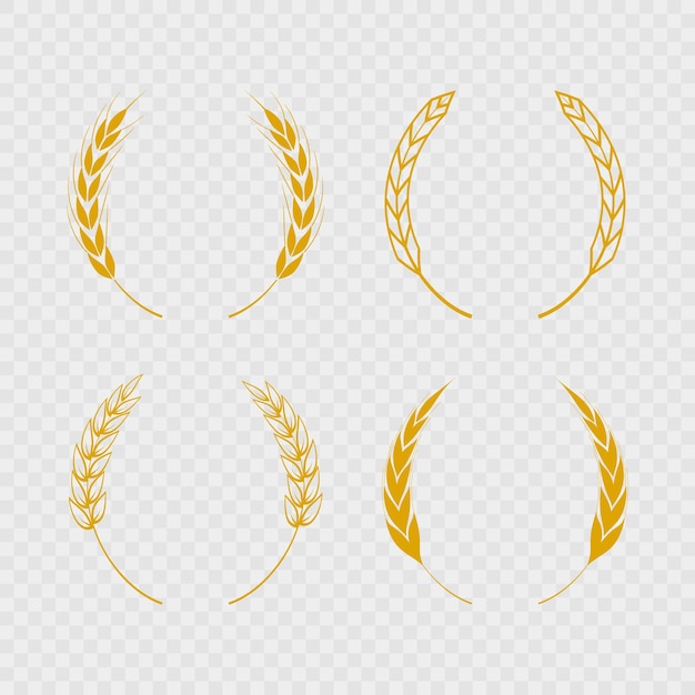 Iconos de orejas de trigo de corona y elementos de diseño de logotipo de semilla de arroz para la cosecha de alimentos frescos orgánicos granja de maíz