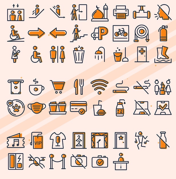 Iconos de orientación para conciertos que guían a los visitantes a eventos musicales y espectáculos en vivo