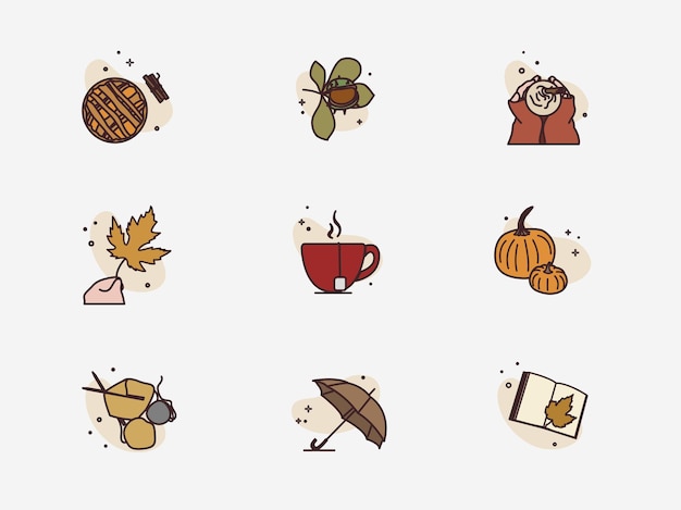 Iconos de otoño en gráficos vectoriales