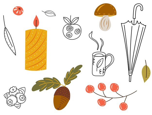 Iconos de otoño en vector de estilo doodle