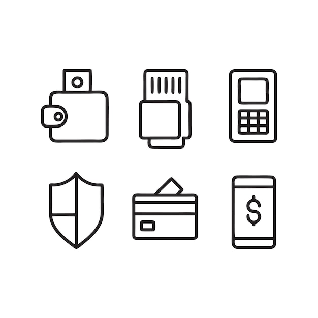 Iconos de pago en línea de esquema simple para transacciones digitales y pago