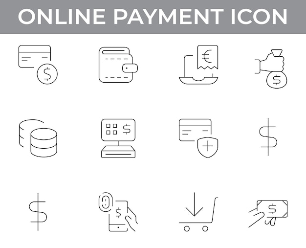 Iconos de pago en línea para transacciones digitales y conceptos financieros