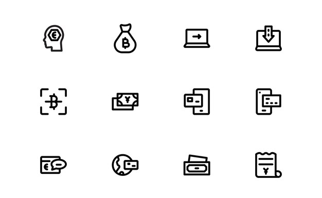 Iconos de pagos digitales Ilustraciones vectoriales de líneas y contornos para transacciones de billeteras móviles