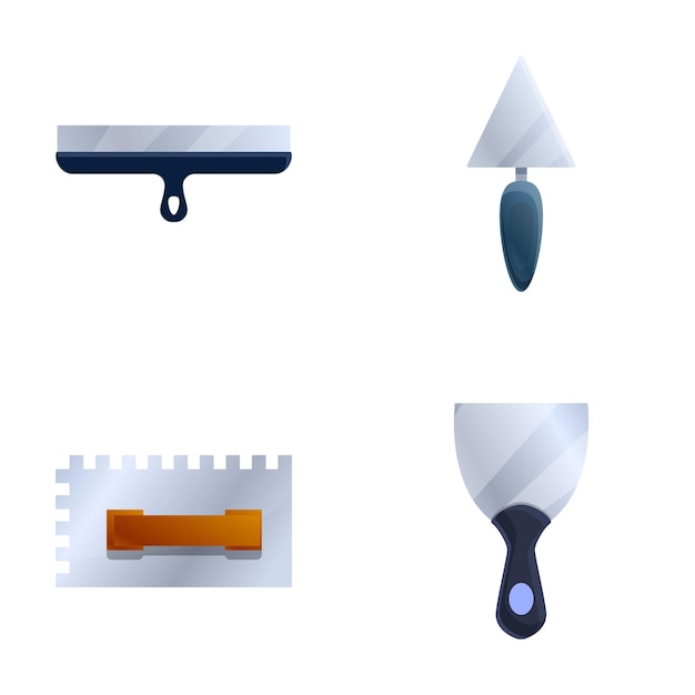 Iconos de paleta de estuco conjuntos de vectores de dibujos animados Paleta de metal de varias formas
