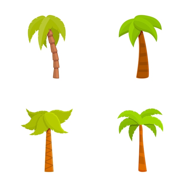 Iconos de palma en conjunto vector de dibujos animados Palma tropical verde