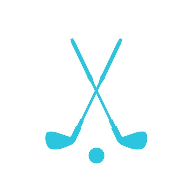 Iconos de palos de golf y pelota aislados sobre un fondo blanco del conjunto de iconos azules