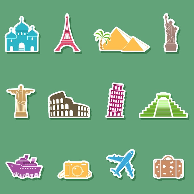 Iconos de papel para viajes y puntos de referencia
