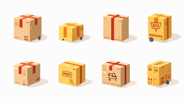 Iconos de paquetes frágiles configurados con el concepto de logística de manejo con cuidado