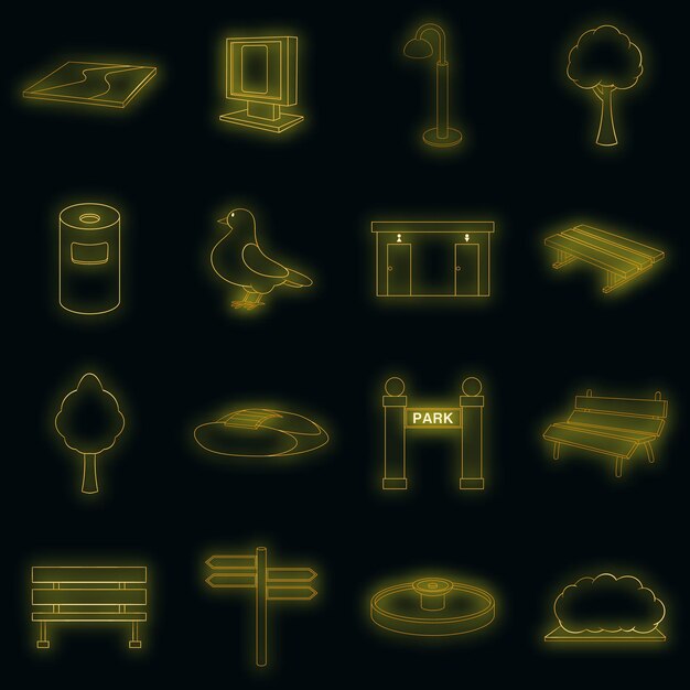 Los iconos del parque establecen neón vectorial