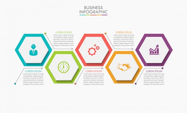 Iconos de paso de infografía de datos de negocios