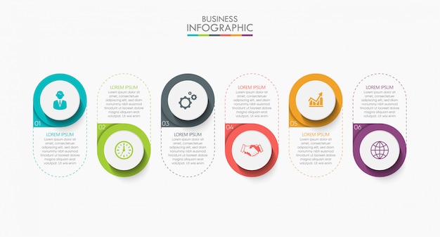 Iconos de paso de infografía de datos de negocios