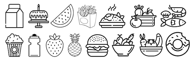 Iconos de patrones de alimentos en fondo blanco