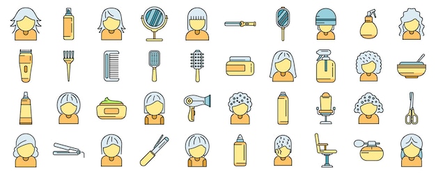 Los iconos de peinado establecen la línea de color vectorial
