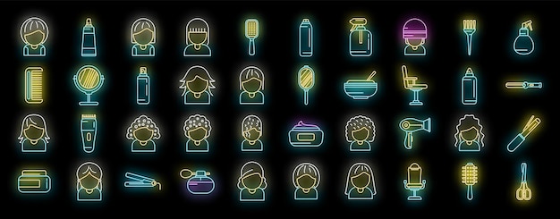 Iconos de peinados con neón vectorial