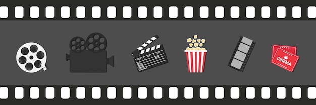 Iconos de películas de cine en la tira de películas