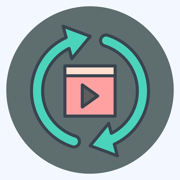 Iconos de películas Procesos relacionados con el símbolo de cine estilo de color mate ilustración de diseño simple