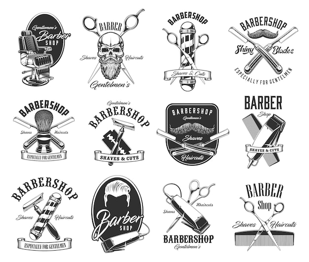 Vector iconos de peluquería y afeitado de barbería