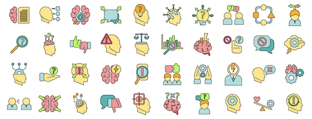 Los iconos de pensamiento crítico establecen una línea de color vectorial