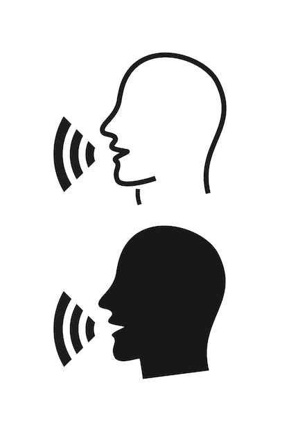 Iconos de perfil del lado humano que habla ondas sonoras Reconocimiento de voz canto Control de voz ruido