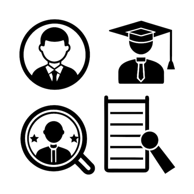 Iconos de perfil de reclutamiento de graduados y documentos